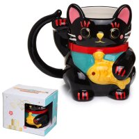 Schwarze Maneki Neko Glückskatze geformte Tasse aus...
