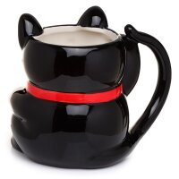 Black Maneki Neko lucky cat shaped cup made of dolomite ceramic.