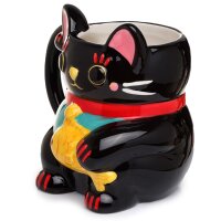 Black Maneki Neko lucky cat shaped cup made of dolomite ceramic.