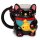 Black Maneki Neko lucky cat shaped cup made of dolomite ceramic.