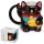 Black Maneki Neko lucky cat shaped cup made of dolomite ceramic.