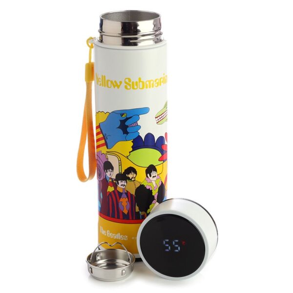 Yellow Submarine wiederverwendbare Thermo Isolier- Edestahl Trinkflasche mit Digital Thermometer 450ml