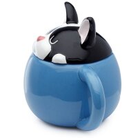 Dog Squad Französische Bulldogge piepsender Tier-Deckel Tasse aus Dolomit-Keramik