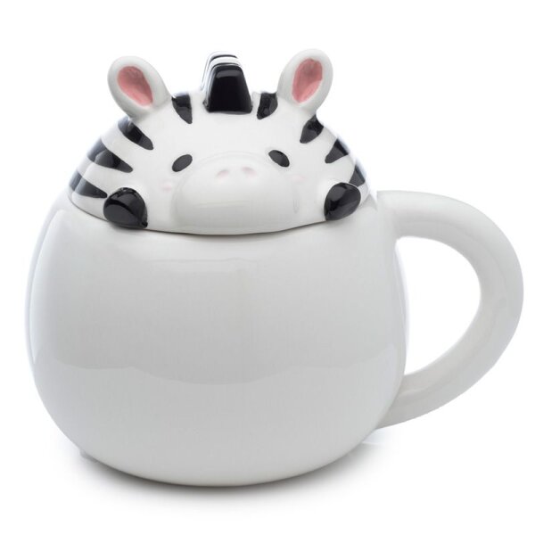 Adoramals Zebra piepsender Tier-Deckel Tasse aus Dolomit-Keramik