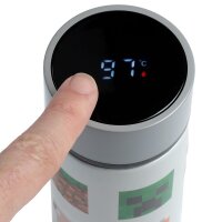 Minecraft Faces wiederverwendbare Thermo Isolier- Edestahl Trinkflasche mit Digital Thermometer 450ml