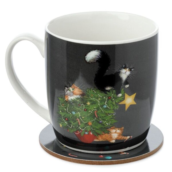 Kim Haskins Christmas Tree Cat Mug & Coaster Set made of Porcelain 300ml