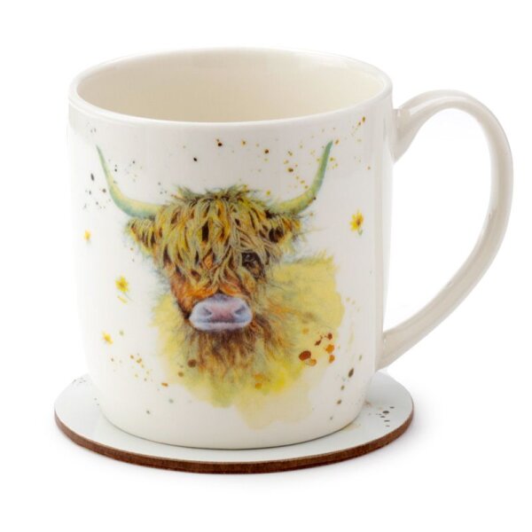 Jan Pashley Highland Coo Kuh Tasse & Untersetzer Set 300ml