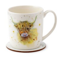Jan Pashley Highland Coo Kuh Tasse & Untersetzer Set 300ml