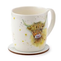 Jan Pashley Highland Coo Kuh Tasse & Untersetzer Set 300ml