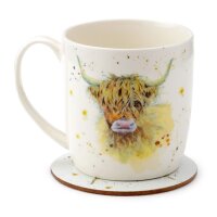 Jan Pashley Highland Coo Kuh Tasse & Untersetzer Set 300ml