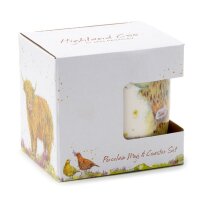 Jan Pashley Highland Coo Kuh Tasse & Untersetzer Set 300ml