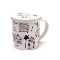 Volkswagen VW T1 Bulli Explore Tasse aus Porzellan mit Teesieb und Deckel