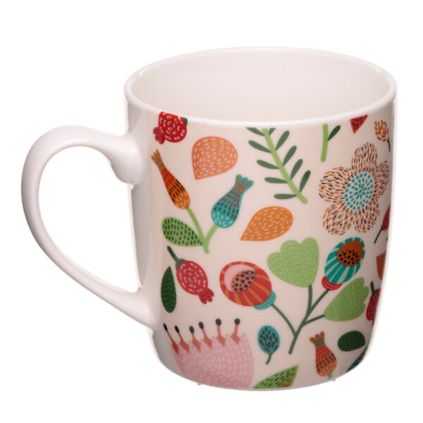 New China porcelain mug with autumn flower pattern.